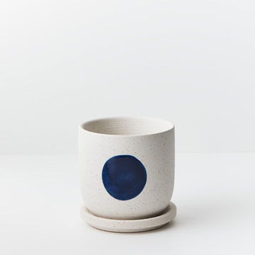 Pot Amega w/saucer White Blue